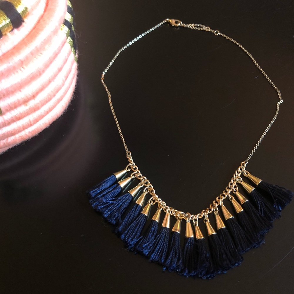 Navy Tassel Necklace